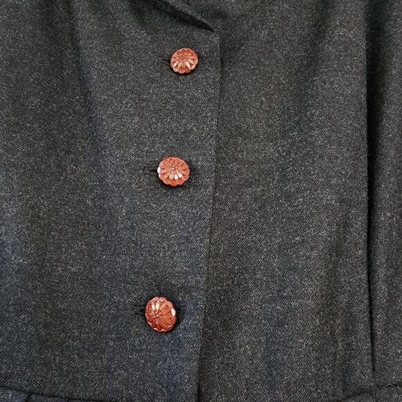 Jame Coviello Midi Dress Wool Shirt Dress Charcoal Gray Size 10 Rockabilly - Picture 3 of 9